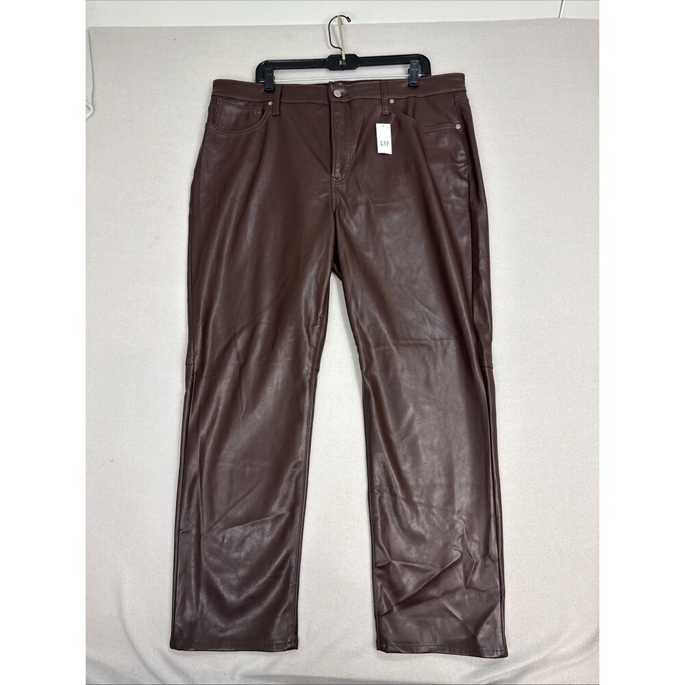 NWT GAP Brown Faux Leather Vintage Slim‎ High Rise Pants Women 35/20 R